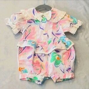 Vintage 80s Floral Bubble Romper Broadway Kids 12 Month Baby